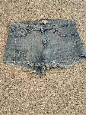 H&M Light Blue Distressed Frayed Denim Cutoff Shorts